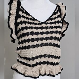 Solitaire NWT Black and Cream Striped Knit Top Women's Size Small